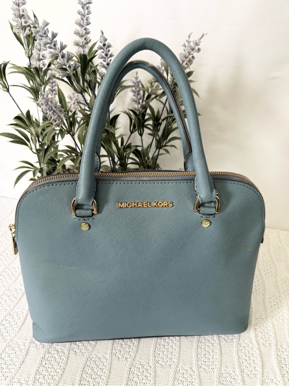 Michael Kors periwinkle saffiano leather satchel